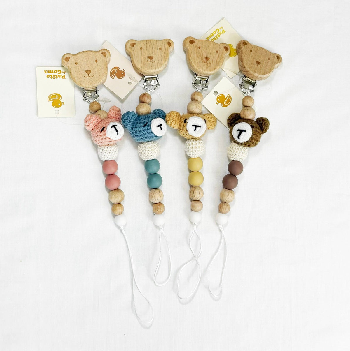 Clip Chupon Tejido Crochet Oso